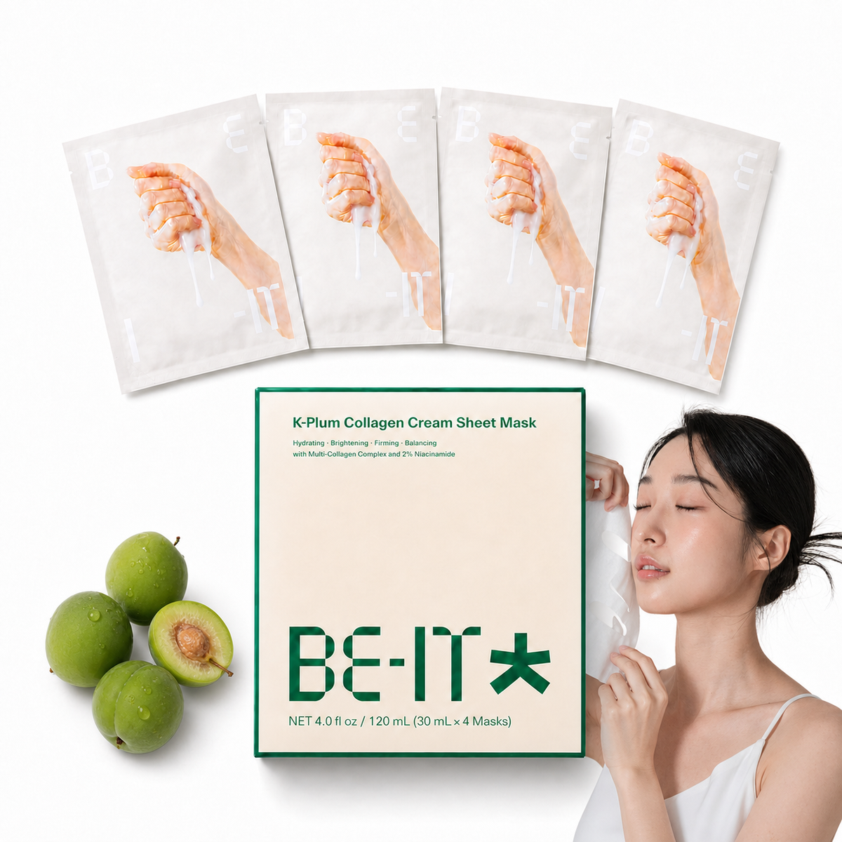 BE-IT K-Plum Korean Collagen Face Mask (4 Packs)