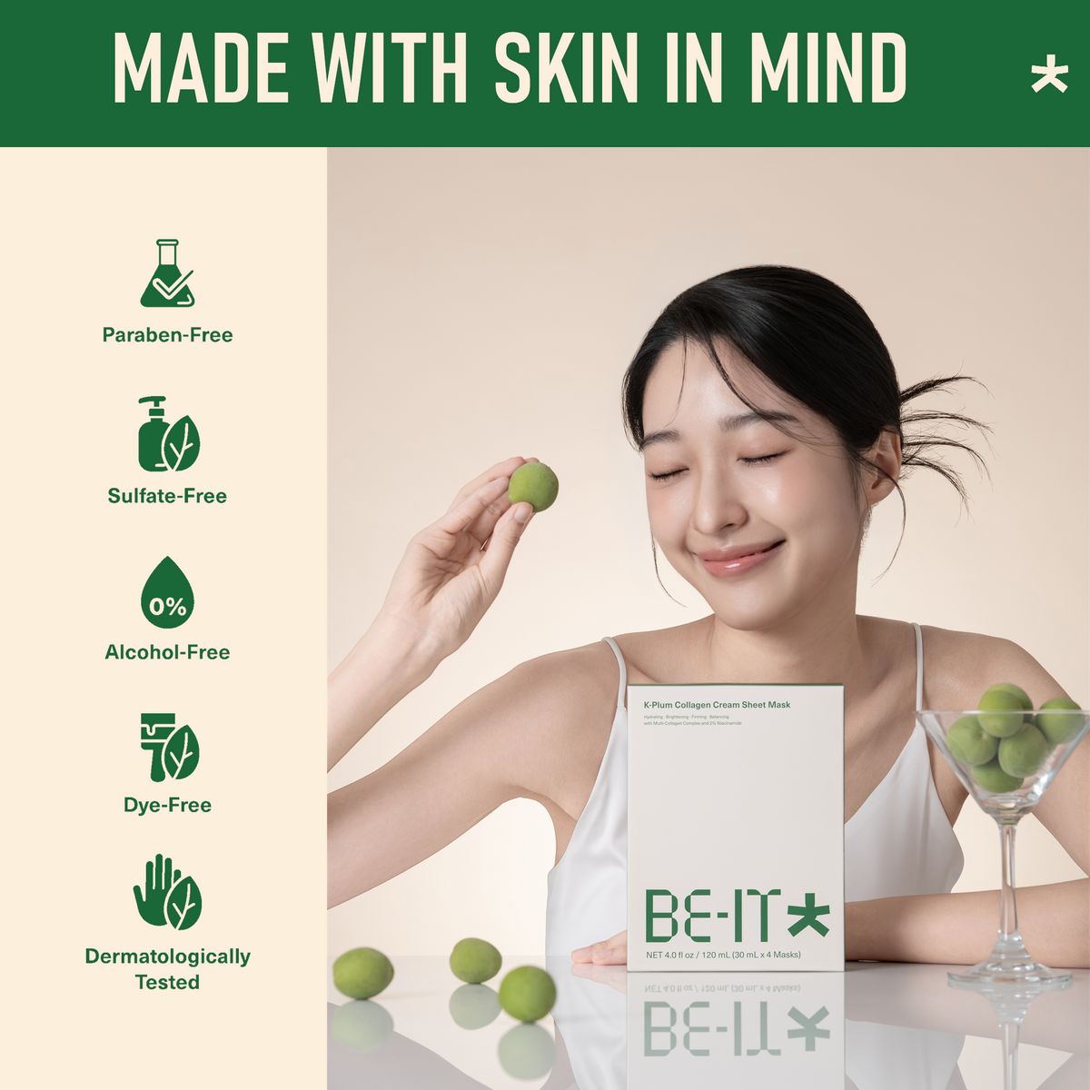 BE-IT K-Plum Korean Collagen Face Mask (8 Packs)